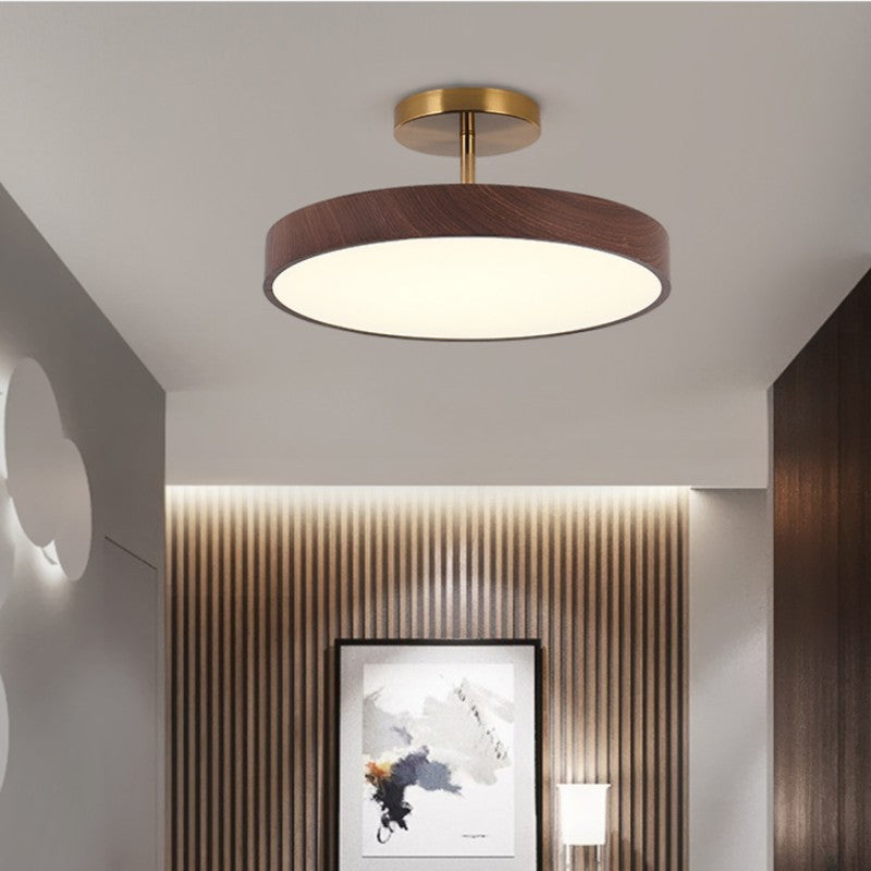 Japanese Minimalist Round Wood LED Ceiling Light and Semi Flush Mount