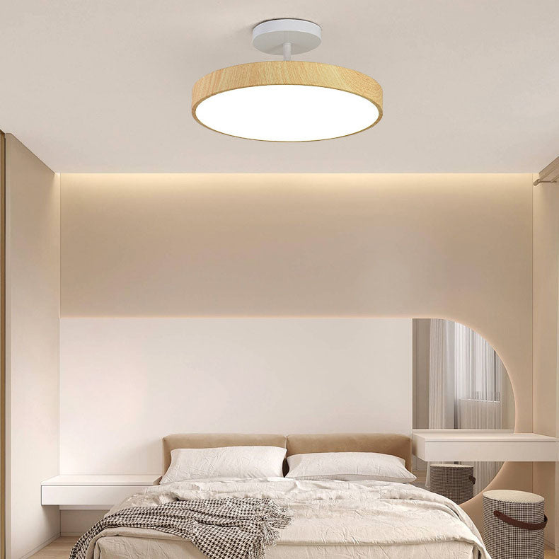 Japanese Minimalist Round Wood LED Ceiling Light and Semi Flush Mount