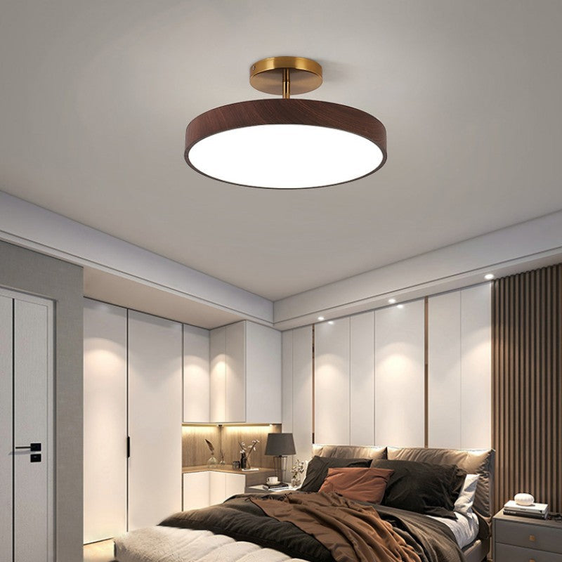 Japanese Minimalist Round Wood LED Ceiling Light and Semi Flush Mount