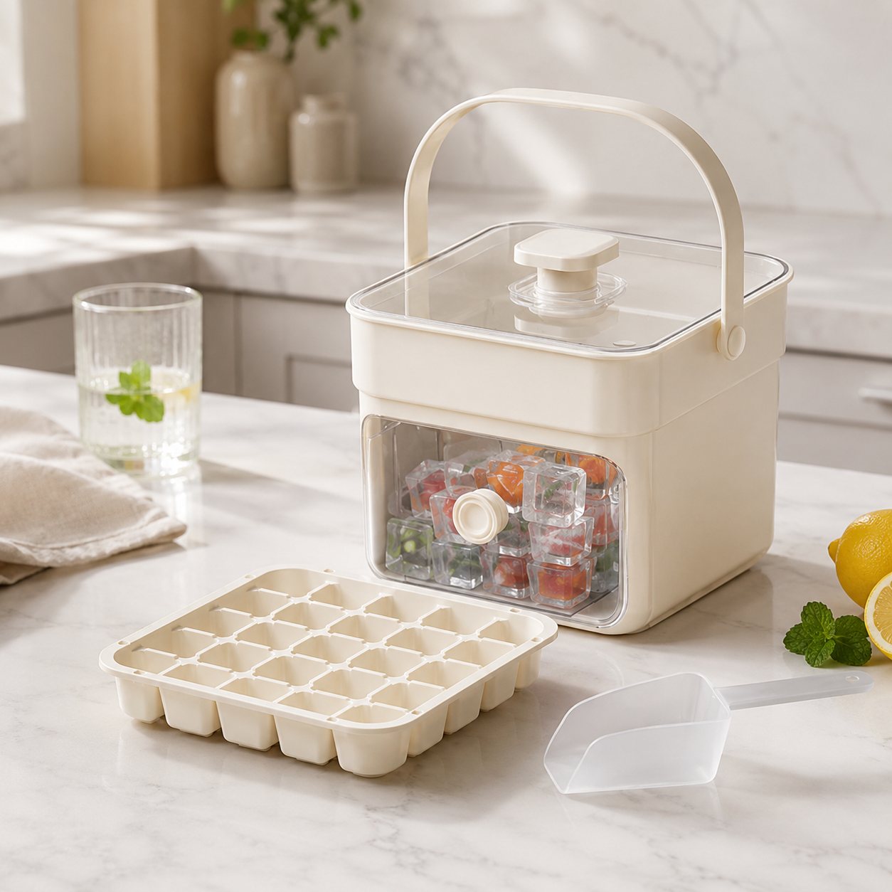 Comfortable Quick Release Ice Cube Dispenser – Quick-Release Ice Solution for Drinks & Parties