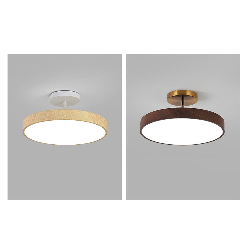 Japanese Minimalist Round Wood LED Ceiling Light and Semi Flush Mount