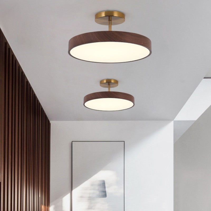 Japanese Minimalist Round Wood LED Ceiling Light and Semi Flush Mount
