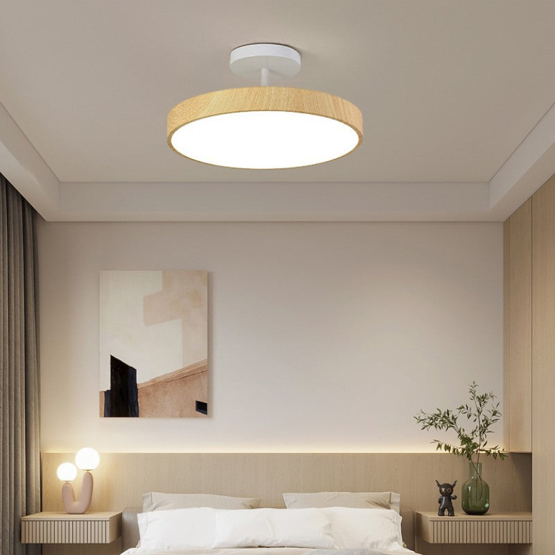 Japanese Minimalist Round Wood LED Ceiling Light and Semi Flush Mount