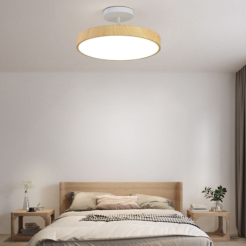 Japanese Minimalist Round Wood LED Ceiling Light and Semi Flush Mount