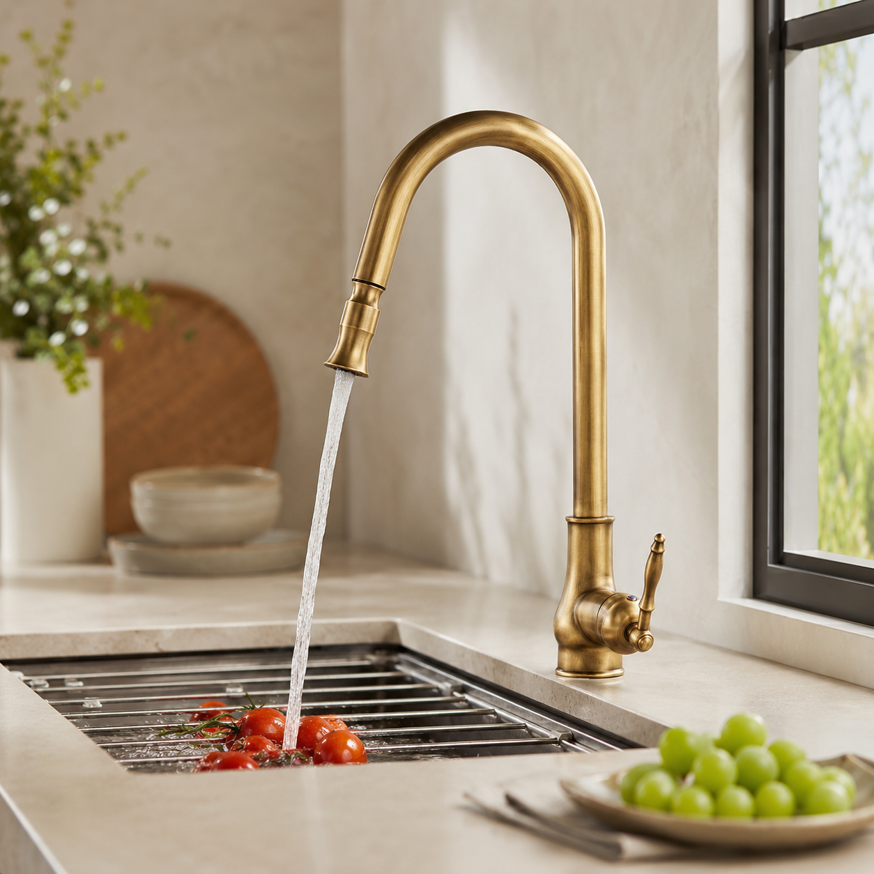 Sleek Antique Bronze Pull-Out Kitchen Faucet – Touch Control