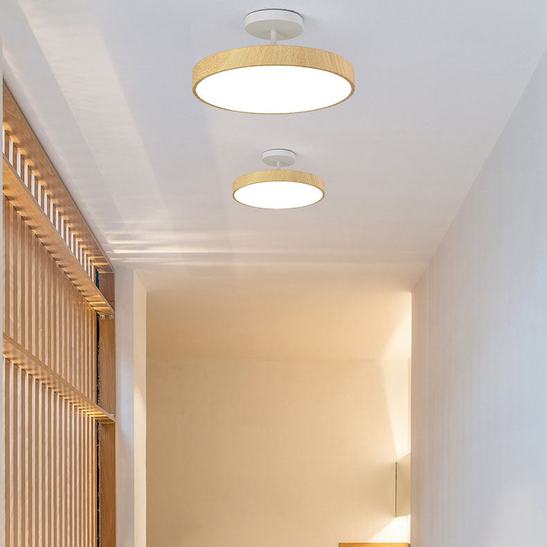 Japanese Minimalist Round Wood LED Ceiling Light and Semi Flush Mount