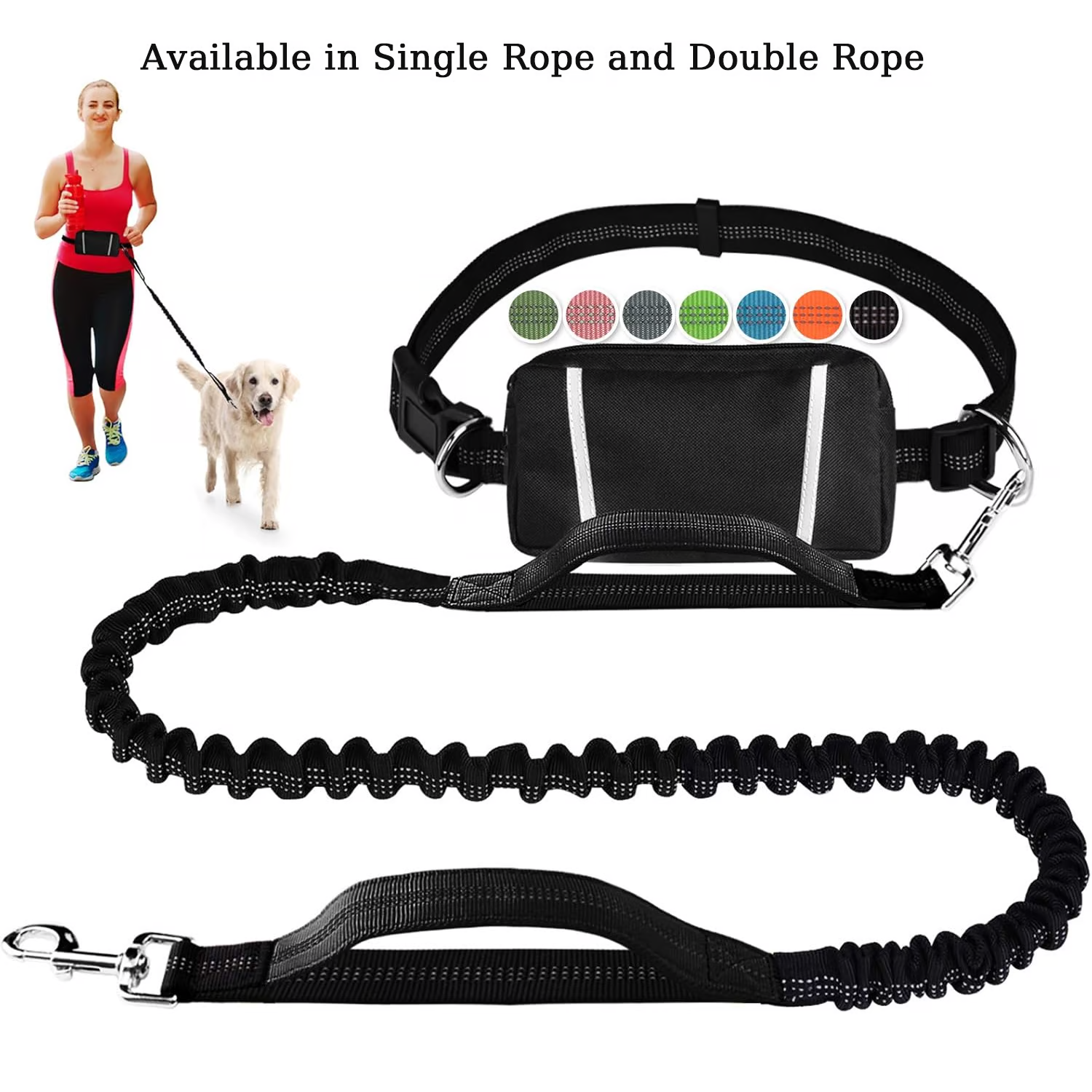 Hands-Free Dog Leash with Shock-Absorbing Bungee – Reflective Waist Leash for Running, Walking & Hiking