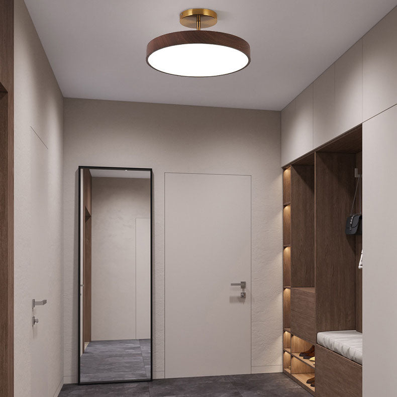 Japanese Minimalist Round Wood LED Ceiling Light and Semi Flush Mount
