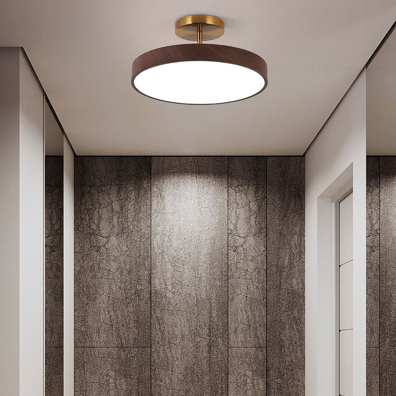 Japanese Minimalist Round Wood LED Ceiling Light and Semi Flush Mount