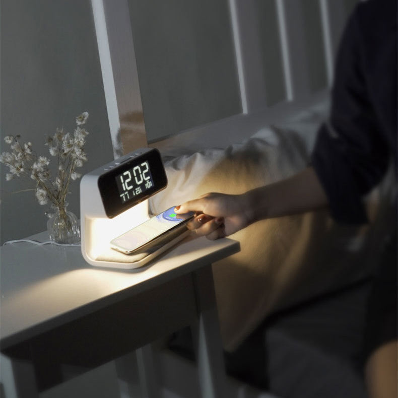 LumiCharge | 3-in-1 Touch Dimmable LED Nightstand Lamp with Wireless Charging and LCD Clock