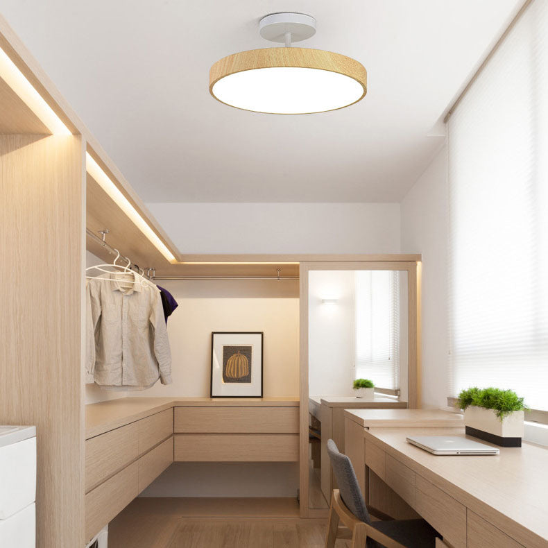 Japanese Minimalist Round Wood LED Ceiling Light and Semi Flush Mount
