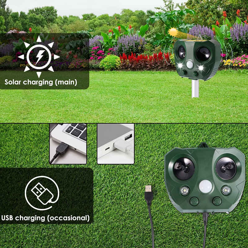 Solar Ultrasonic Bird Repeller – Waterproof Motion-Activated Deterrent with LED Flash for Garden & Crops