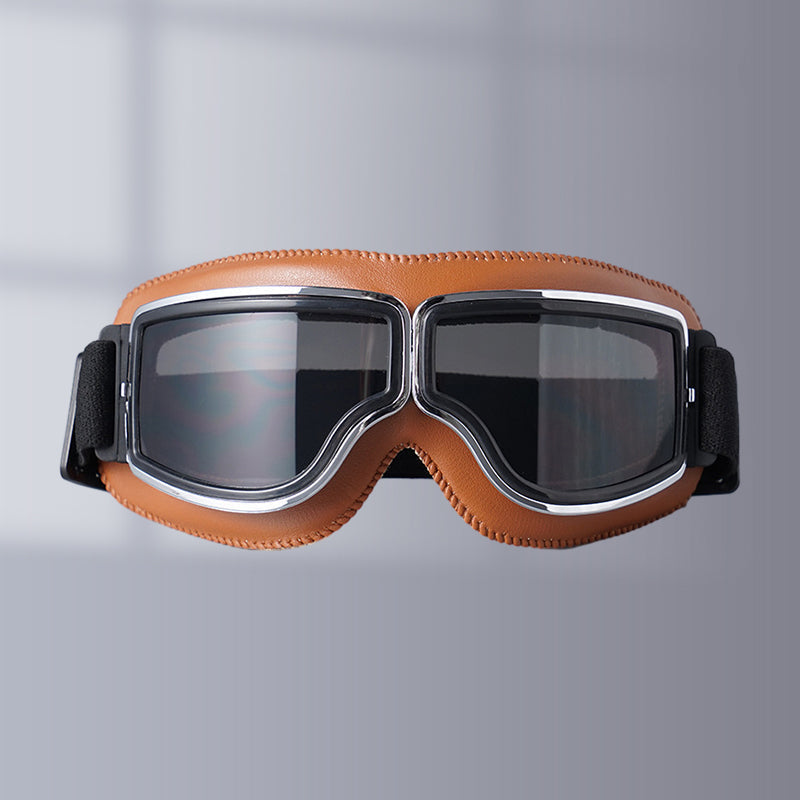 Vintage Motorcycle Goggles with Retro Leather Padding for Riding