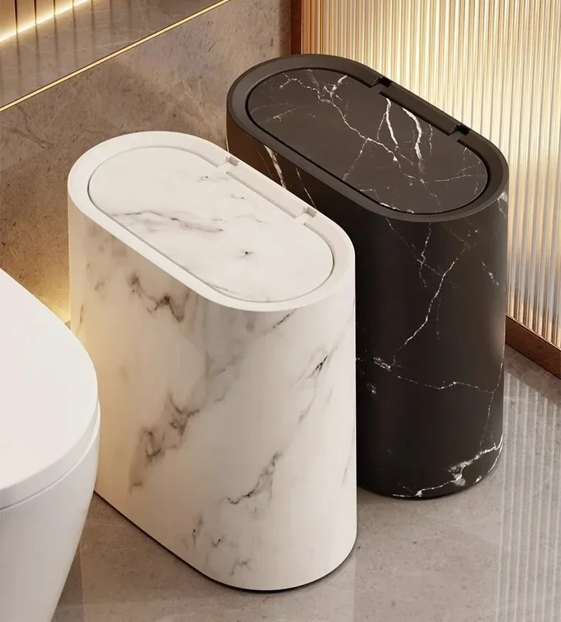 Luxury Marble Design Trash Can | Nordic Modern Wastebasket for Bathroom