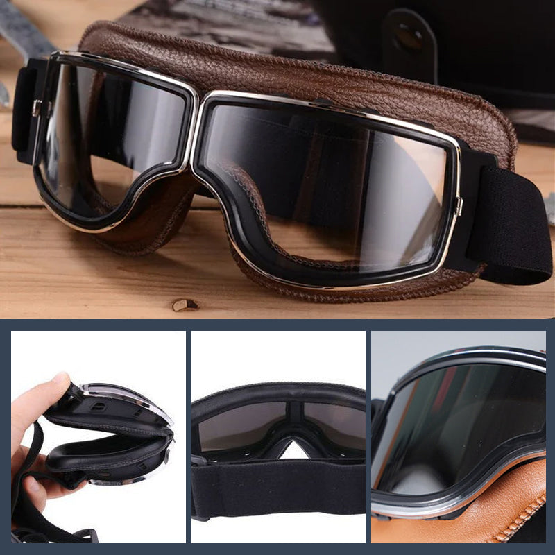 Vintage Motorcycle Goggles with Retro Leather Padding for Riding