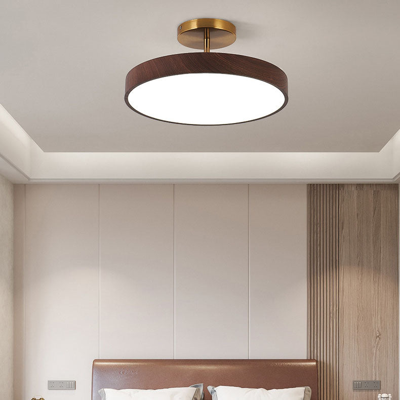 Japanese Minimalist Round Wood LED Ceiling Light and Semi Flush Mount