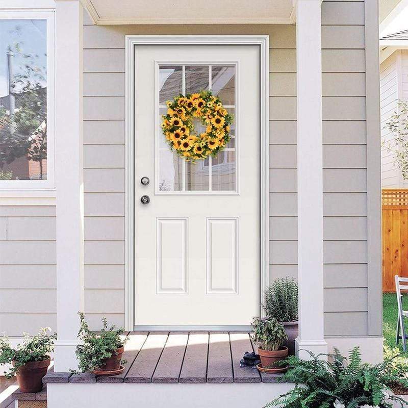 Artificial Gold Sunflower Wreath | Front Door Decor & Wall Garland (16'')