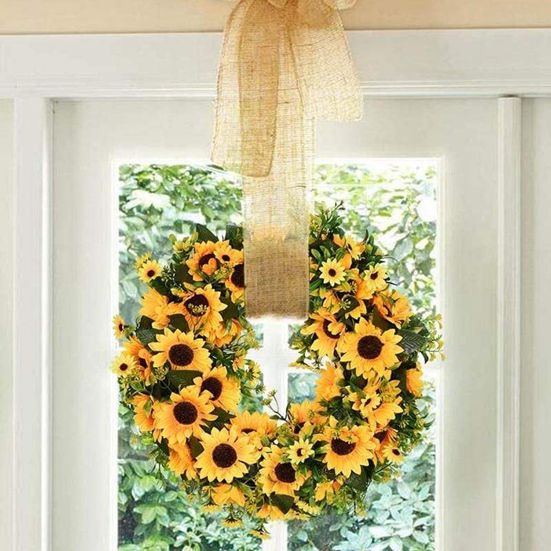 Artificial Gold Sunflower Wreath | Front Door Decor & Wall Garland (16'')