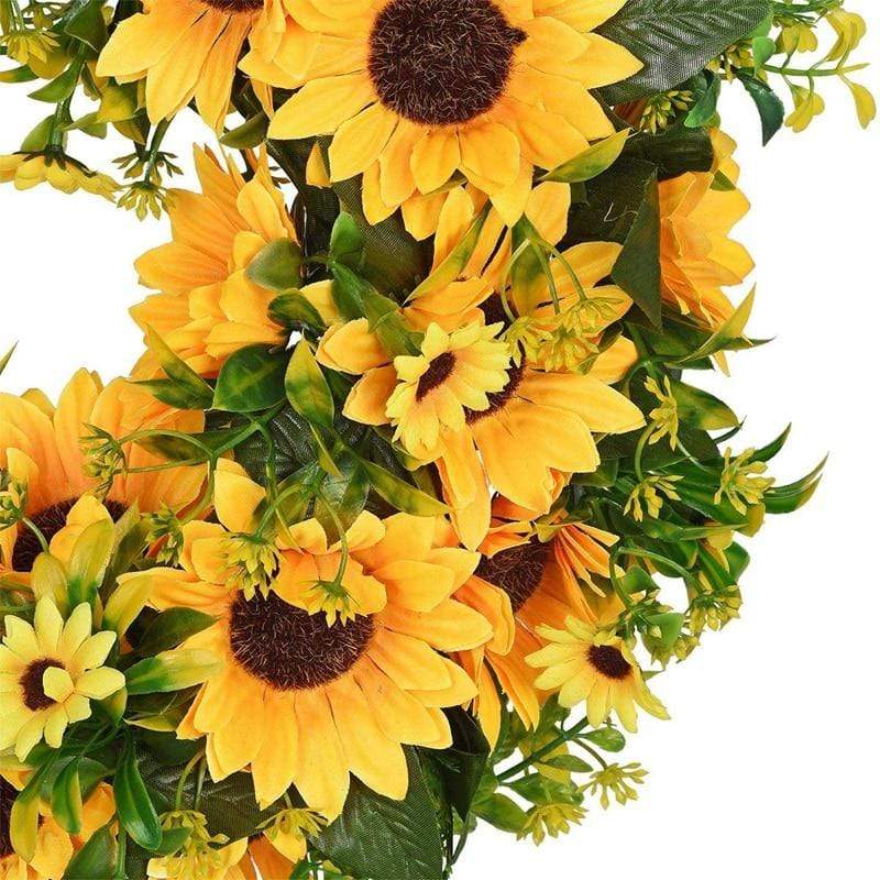 Artificial Gold Sunflower Wreath | Front Door Decor & Wall Garland (16'')