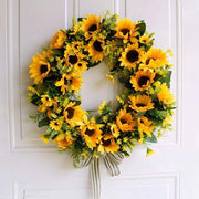 Artificial Gold Sunflower Wreath | Front Door Decor & Wall Garland (16'')