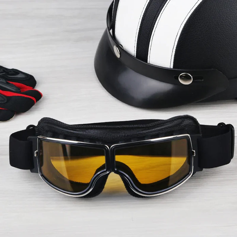 Vintage Motorcycle Goggles with Retro Leather Padding for Riding