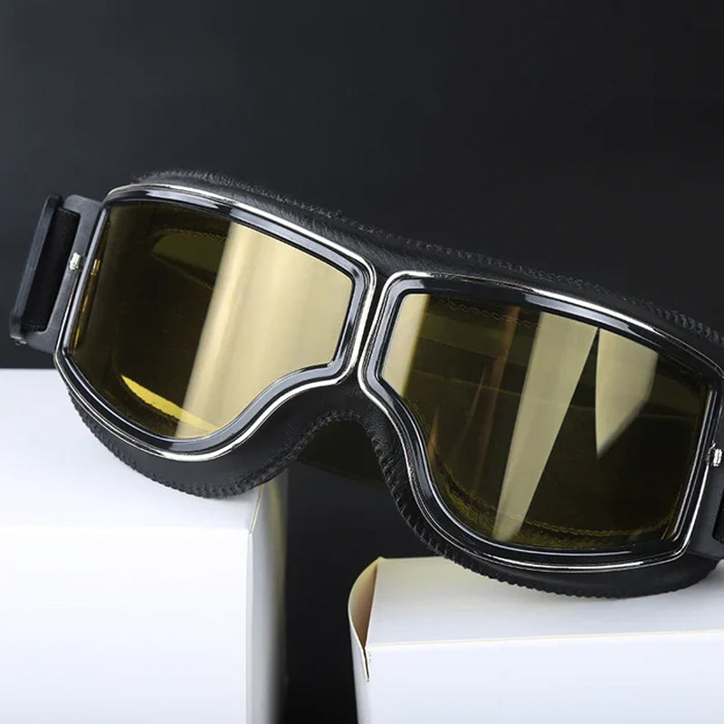 Vintage Motorcycle Goggles with Retro Leather Padding for Riding