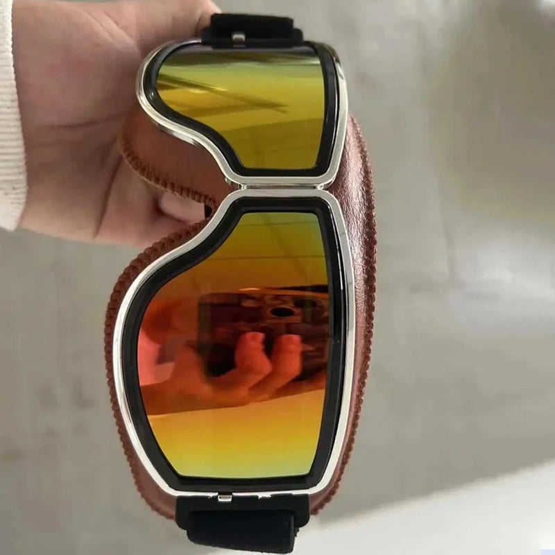 Vintage Motorcycle Goggles with Retro Leather Padding for Riding
