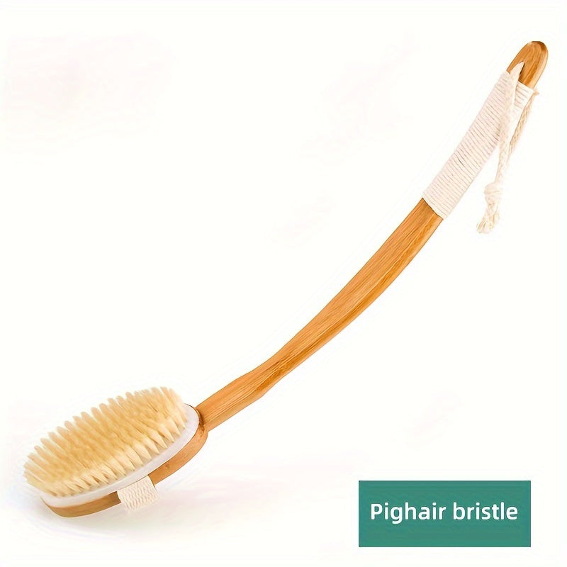 Boar Bristle Back Scrubber | Long Wooden Handle Exfoliating Bath Brush