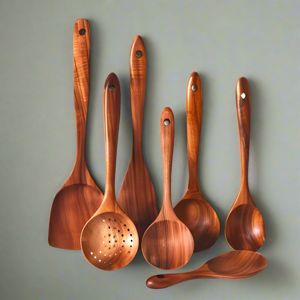 Teak Wood Cooking Utensil Set | Non-Stick Safe Kitchen Spoons