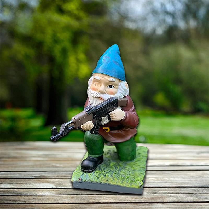 Military Garden Gnome with Camouflage Uniform – Funny Soldier Statue for Yard, Patio & Man Cave Decor