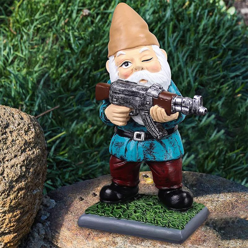 Military Garden Gnome with Camouflage Uniform – Funny Soldier Statue for Yard, Patio & Man Cave Decor