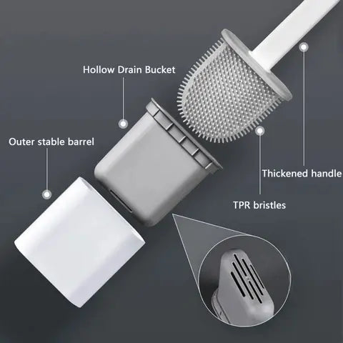 Hygienic Silicone Toilet Brush Set – Flexible Scratch-Free Deep-Cleaning Brush with Quick-Dry Holder
