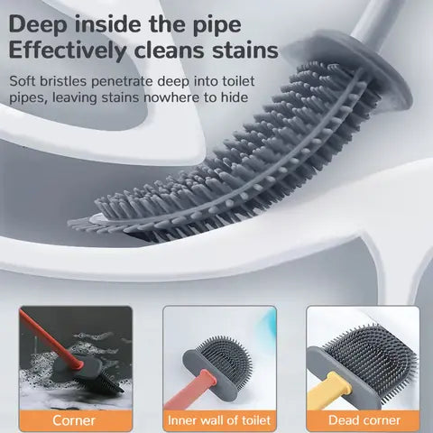 Hygienic Silicone Toilet Brush Set – Flexible Scratch-Free Deep-Cleaning Brush with Quick-Dry Holder