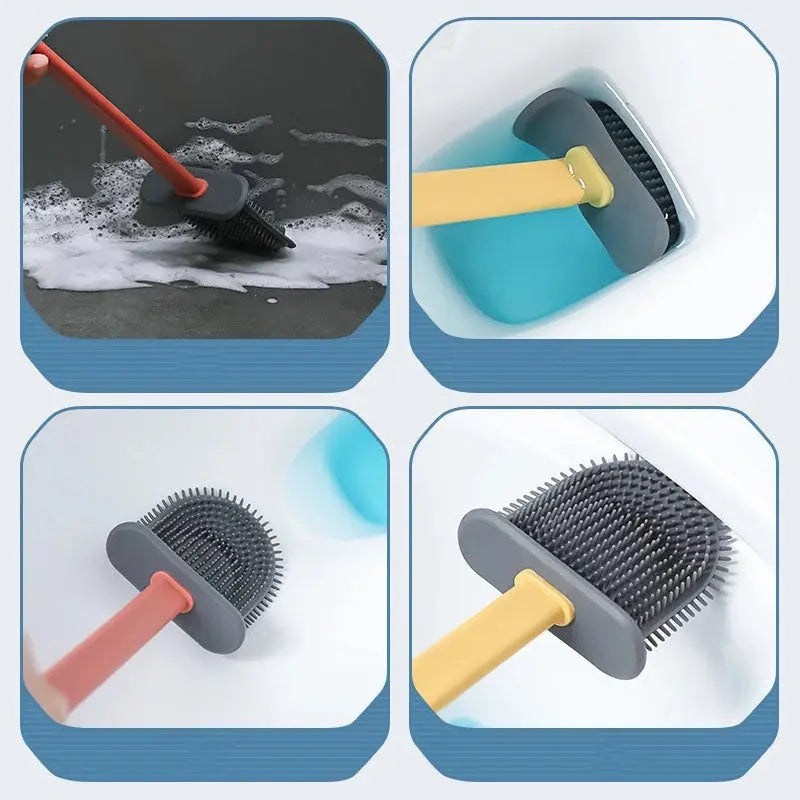 Hygienic Silicone Toilet Brush Set – Flexible Scratch-Free Deep-Cleaning Brush with Quick-Dry Holder