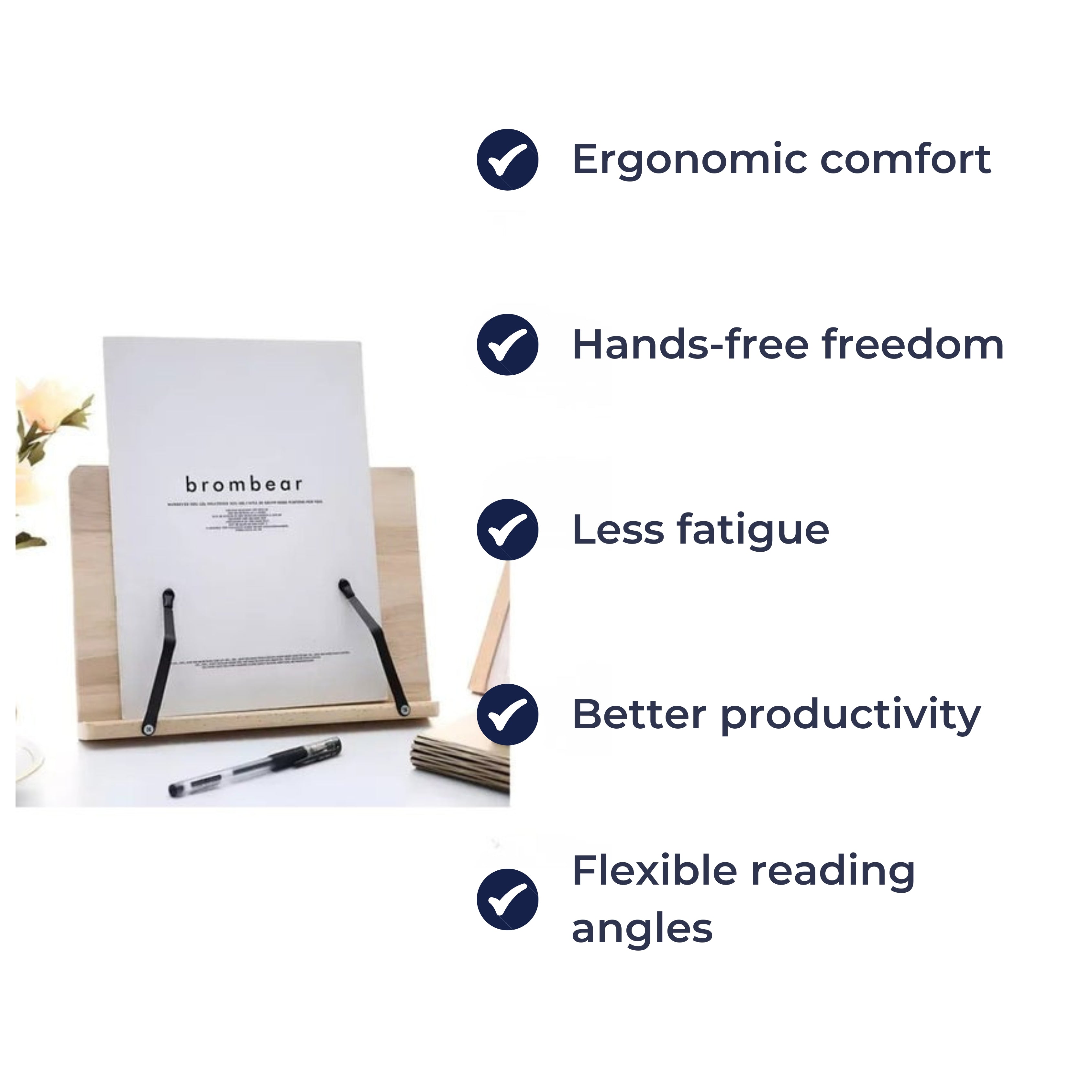 Adjustable Wooden Book Stand | Foldable Cookbook & Tablet Desk Holder