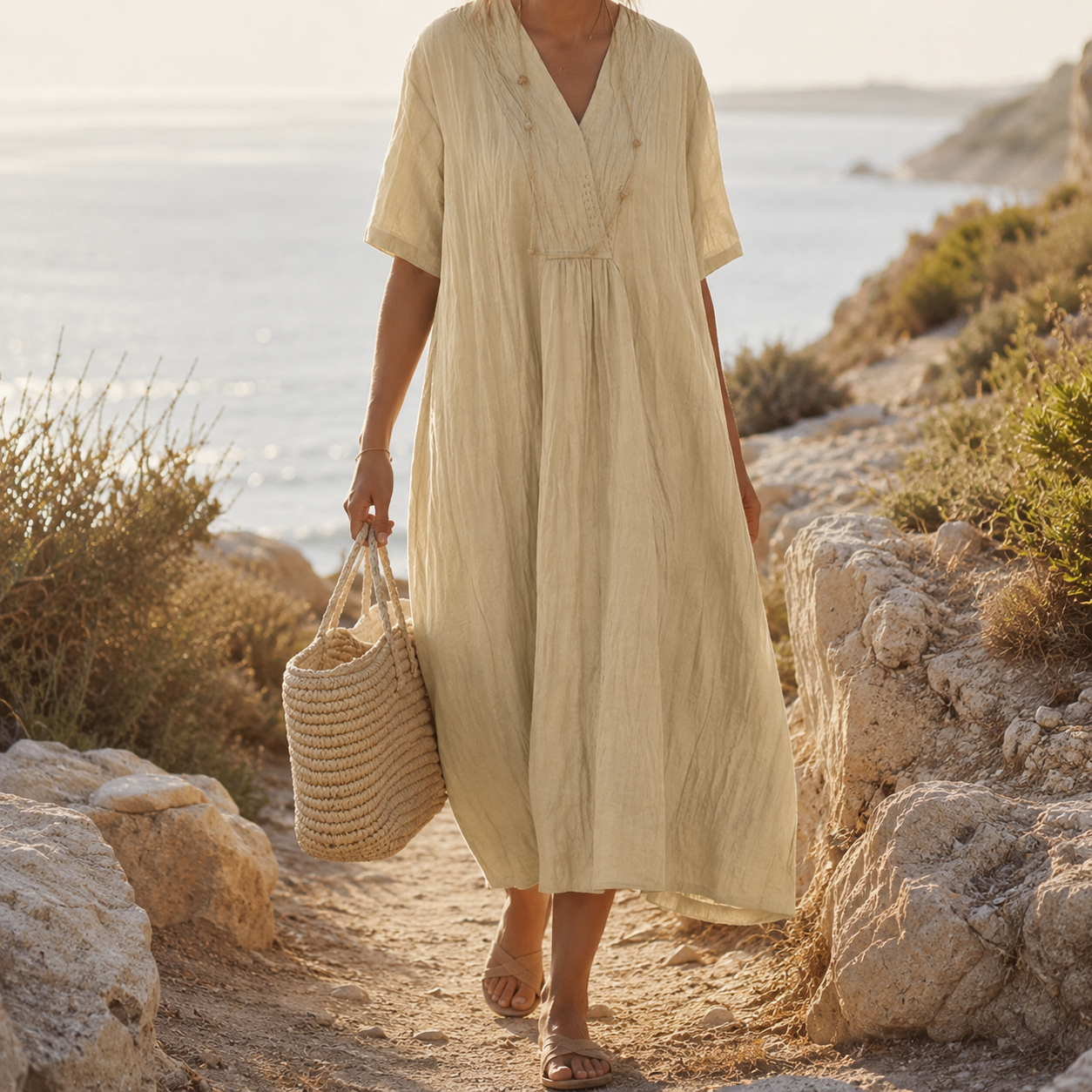 Light Flowy Summer Dress with Pockets for Women – Relaxed A-Line Casual Sundress for Everyday & Holiday Style