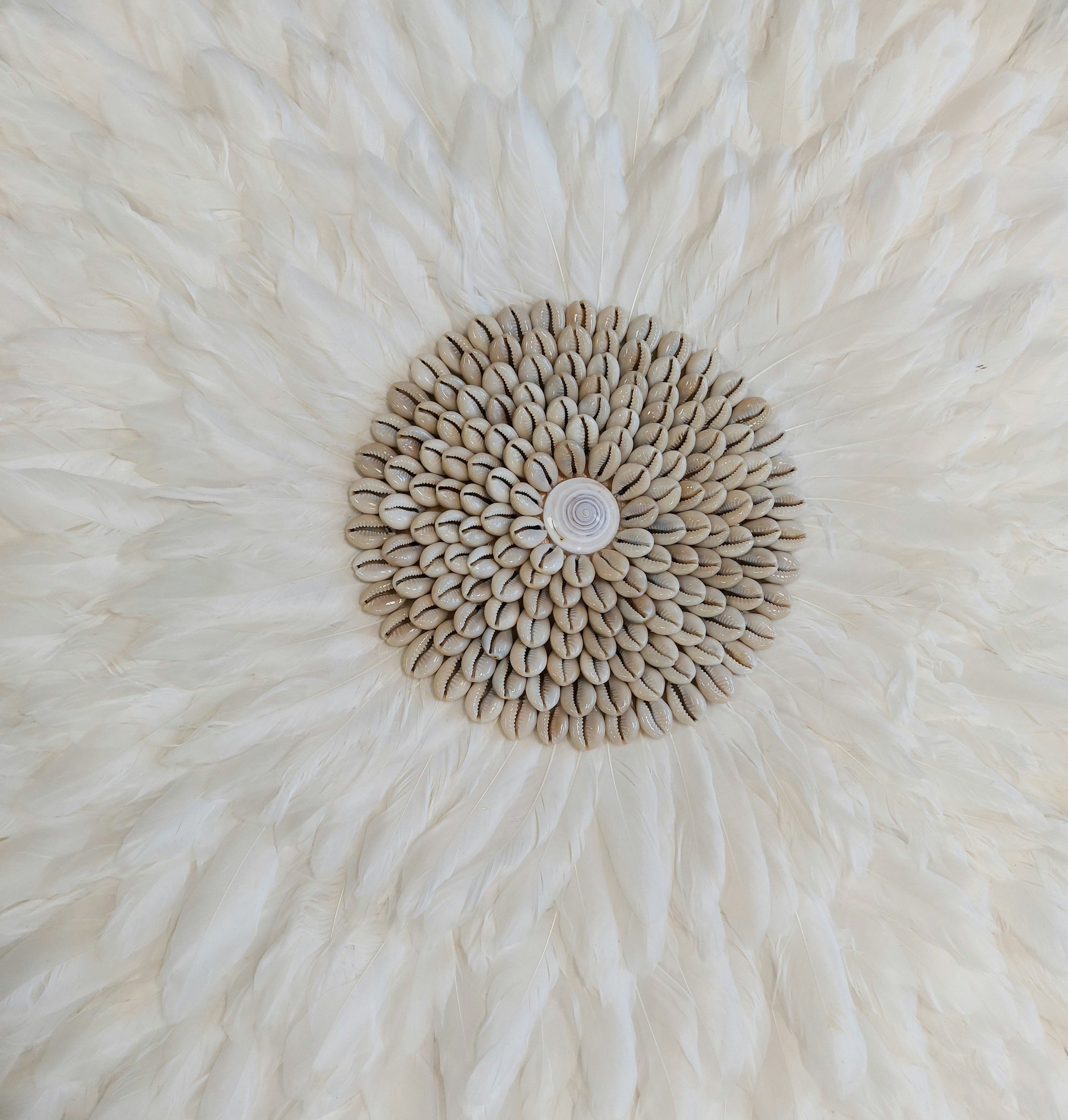 Boho Feather Juju Hat Wall Hanging with Natural Shell or Mirror Center