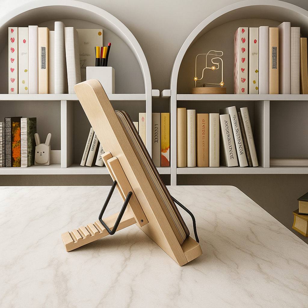 Adjustable Wooden Book Stand | Foldable Cookbook & Tablet Desk Holder