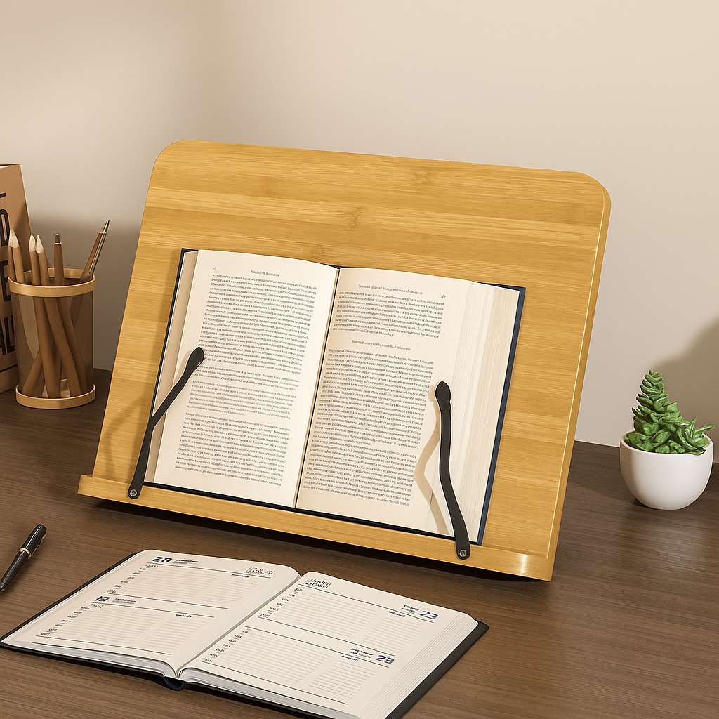 Adjustable Wooden Book Stand | Foldable Cookbook & Tablet Desk Holder