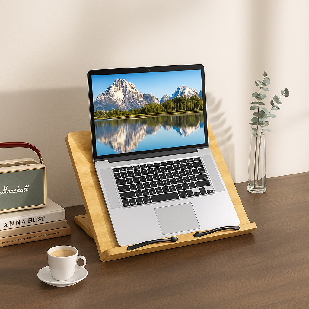 Adjustable Wooden Book Stand | Foldable Cookbook & Tablet Desk Holder