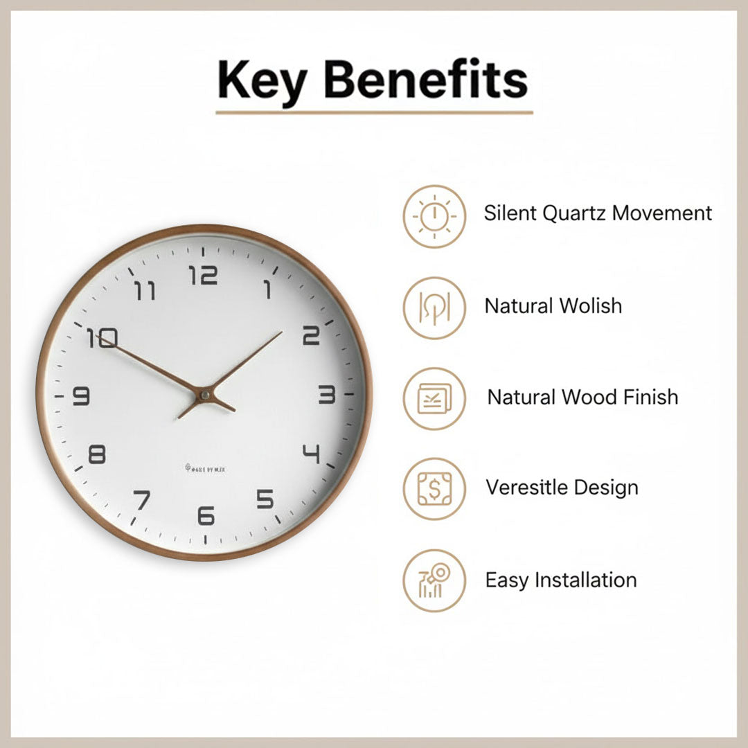 Silent Minimalist Wooden Wall Clock