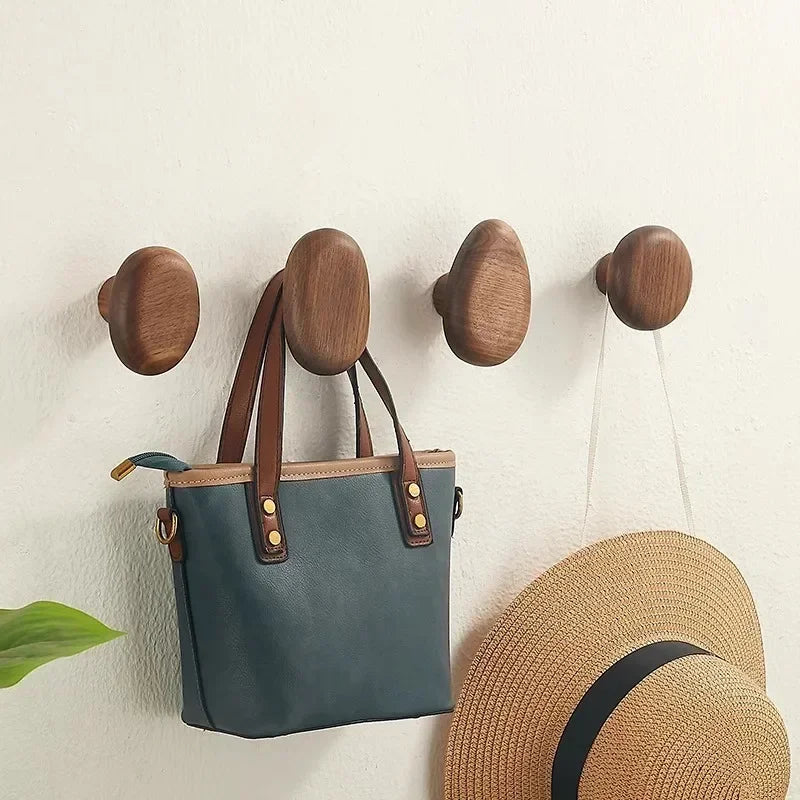 Minimalist Wooden Pebble Wall Hooks for Natural Home Decor 4-Pack