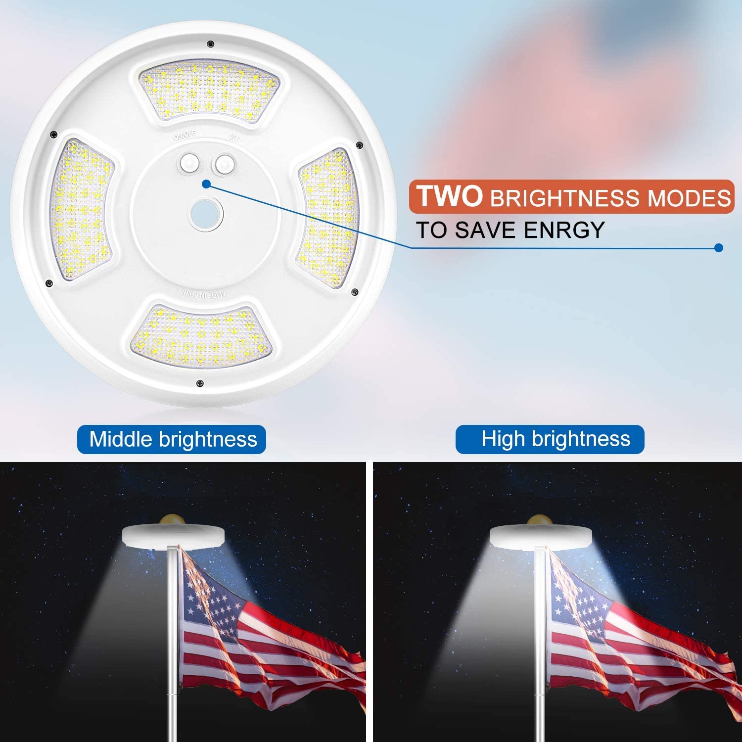 Upgraded Solar Powered Flag Pole Light with 128 Ultra Bright LEDs
