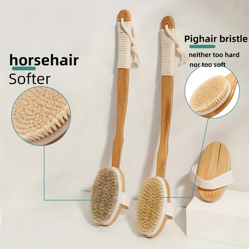 Boar Bristle Back Scrubber | Long Wooden Handle Exfoliating Bath Brush