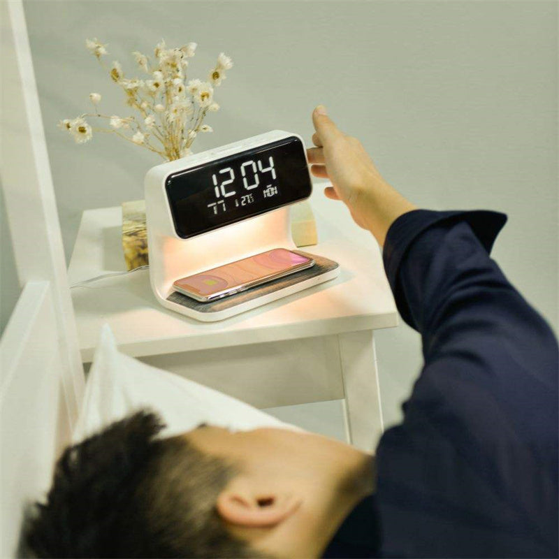 3-in-1 Bedside Lamp with Wireless Charger & LED Alarm Clock – Touch Dimmable Nightstand Light