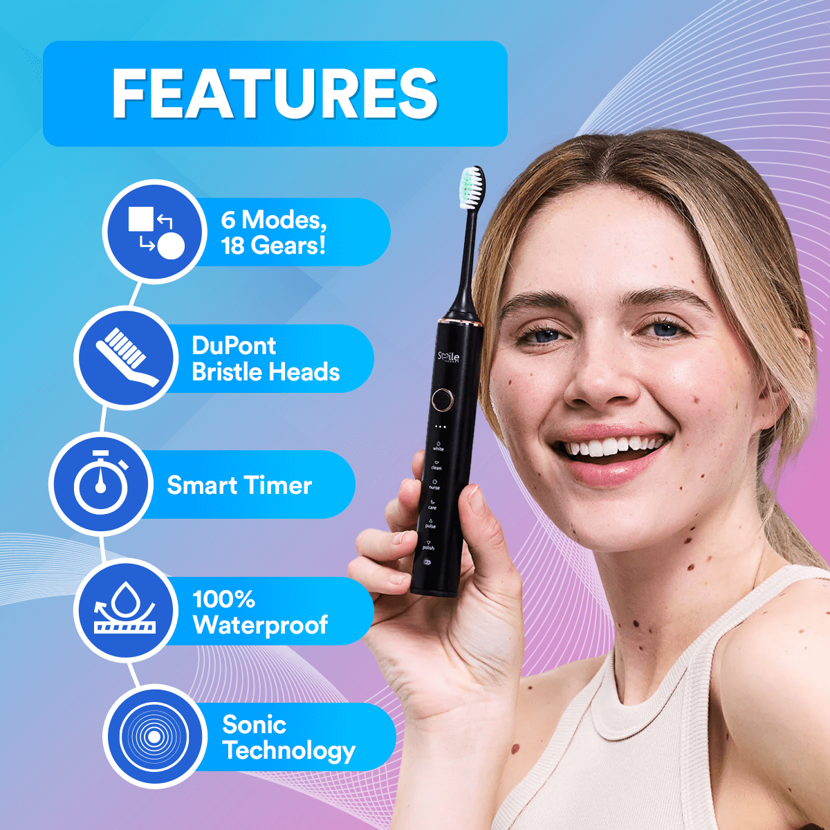 Rechargeable Sonic Electric Toothbrush | 6-Mode Whitening & Timer