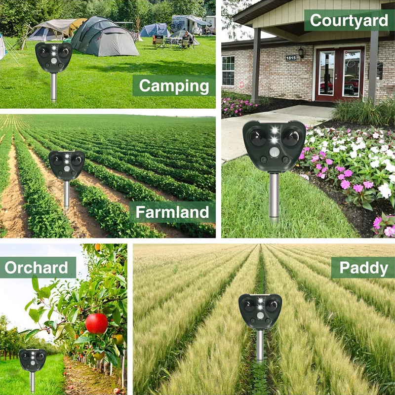 Solar Ultrasonic Bird Repeller – Waterproof Motion-Activated Deterrent with LED Flash for Garden & Crops