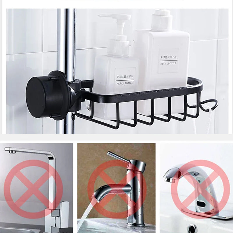 No-Drill Aluminum Shower Caddy for Shampoo & Soap – Rustproof Wall Storage Shelf in Silver or Black