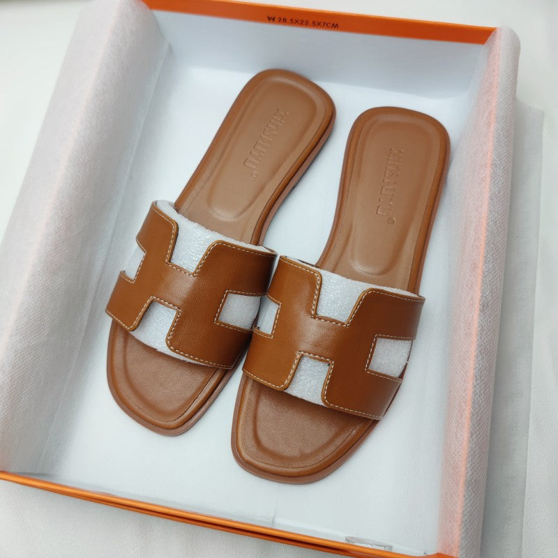 Elegant H-Strap Slide Slippers for Women – Soft Comfortable Flat Sandals for Beach, Home & Everyday Wear