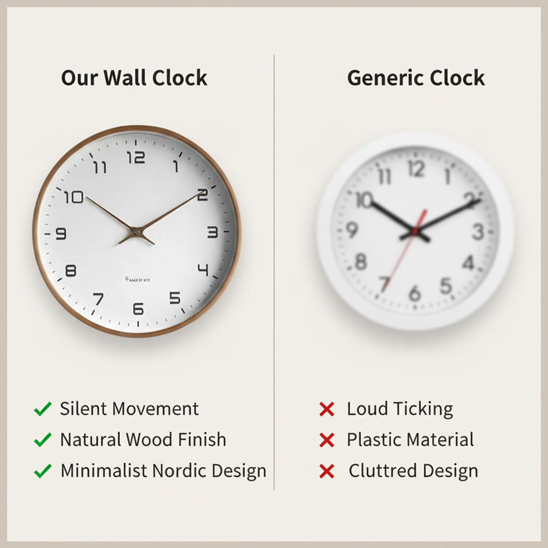 Silent Minimalist Wooden Wall Clock